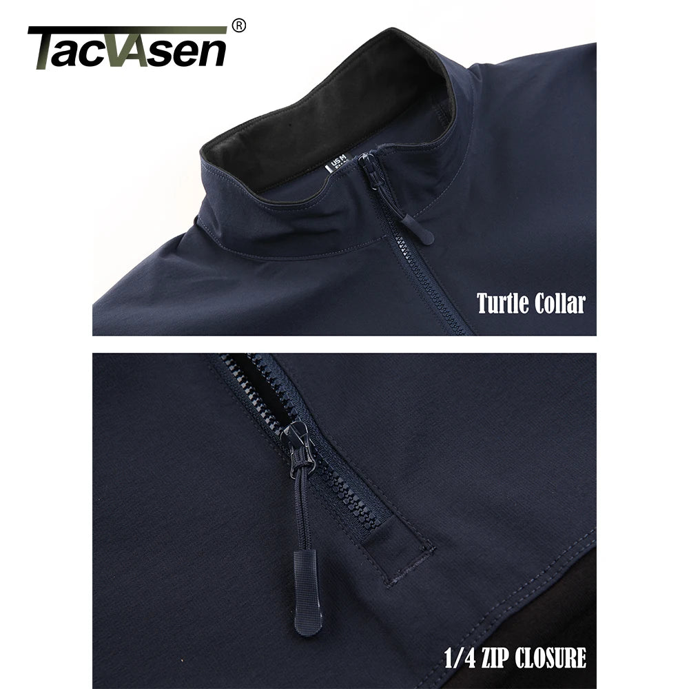 Detail view of the quarter-zip stand collar and zip closure.