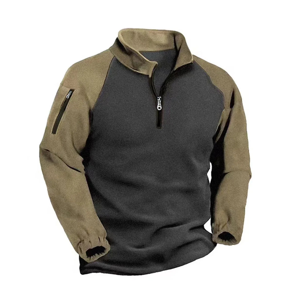 VALEWARD Outrider Fleece Half-Zip in Field Sand with Gunmetal Grey body panel, front view.