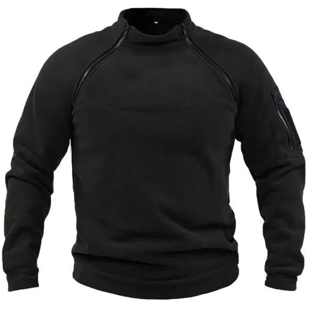 VALEWARD Sentry Tactical Fleece Pullover in Tactical Black, front studio view.