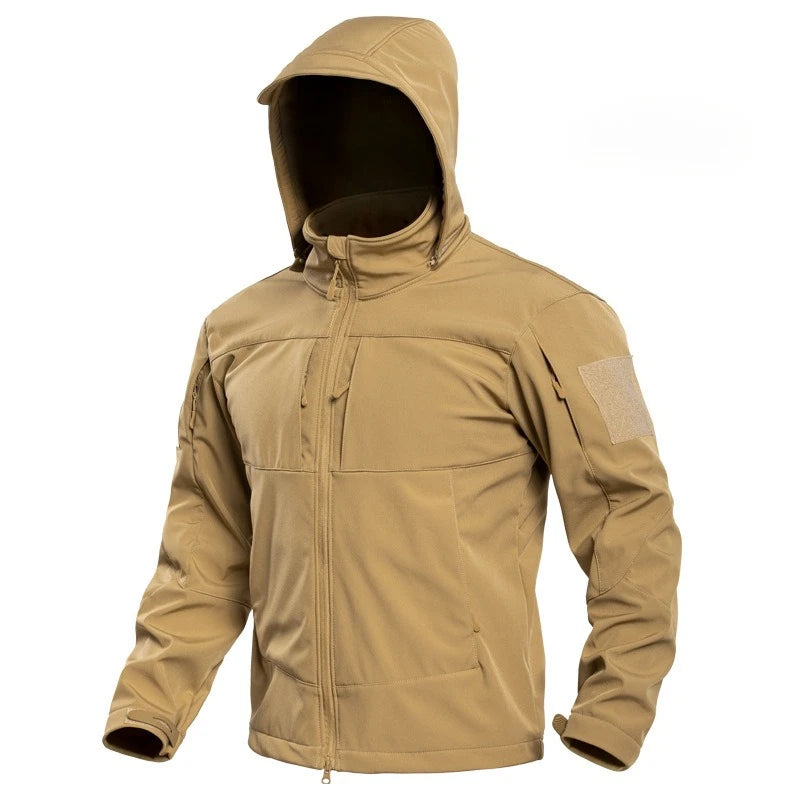 VALEWARD Redoubt Modular Softshell in Field Sand, showing the chest pocket flaps