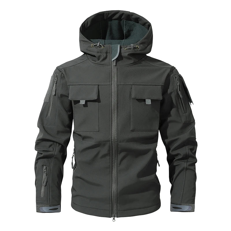 VALEWARD Bracken Camouflage Softshell in Gunmetal Grey, showing the large flap chest pockets