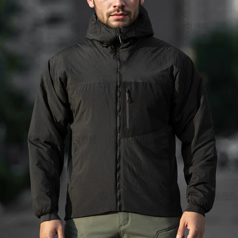 VALEWARD Hearth Quilted Insulated Jacket in Tactical Black, showing the chest zip pocket