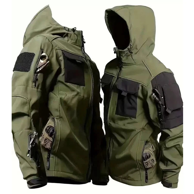 VALEWARD Drover Tactical Fleece Jacket in Ranger Green Two-Tone, front and rear view comparison