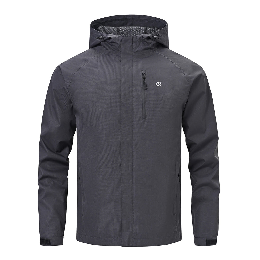 VALEWARD Voyager Packable Rain Shell in Gunmetal Grey, with the adjustable drawcord hood