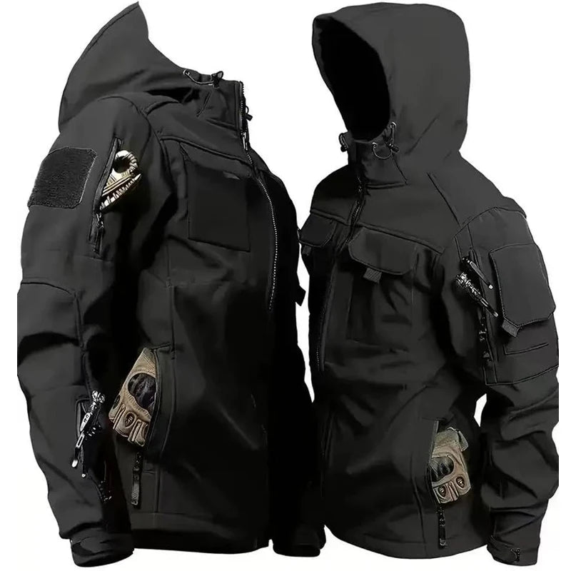 VALEWARD Drover Tactical Fleece Jacket in Tactical Black, front and rear view comparison