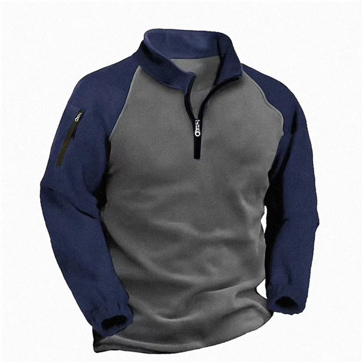 VALEWARD Outrider Fleece Half-Zip in Night Navy with Gunmetal Grey body panel, front view.