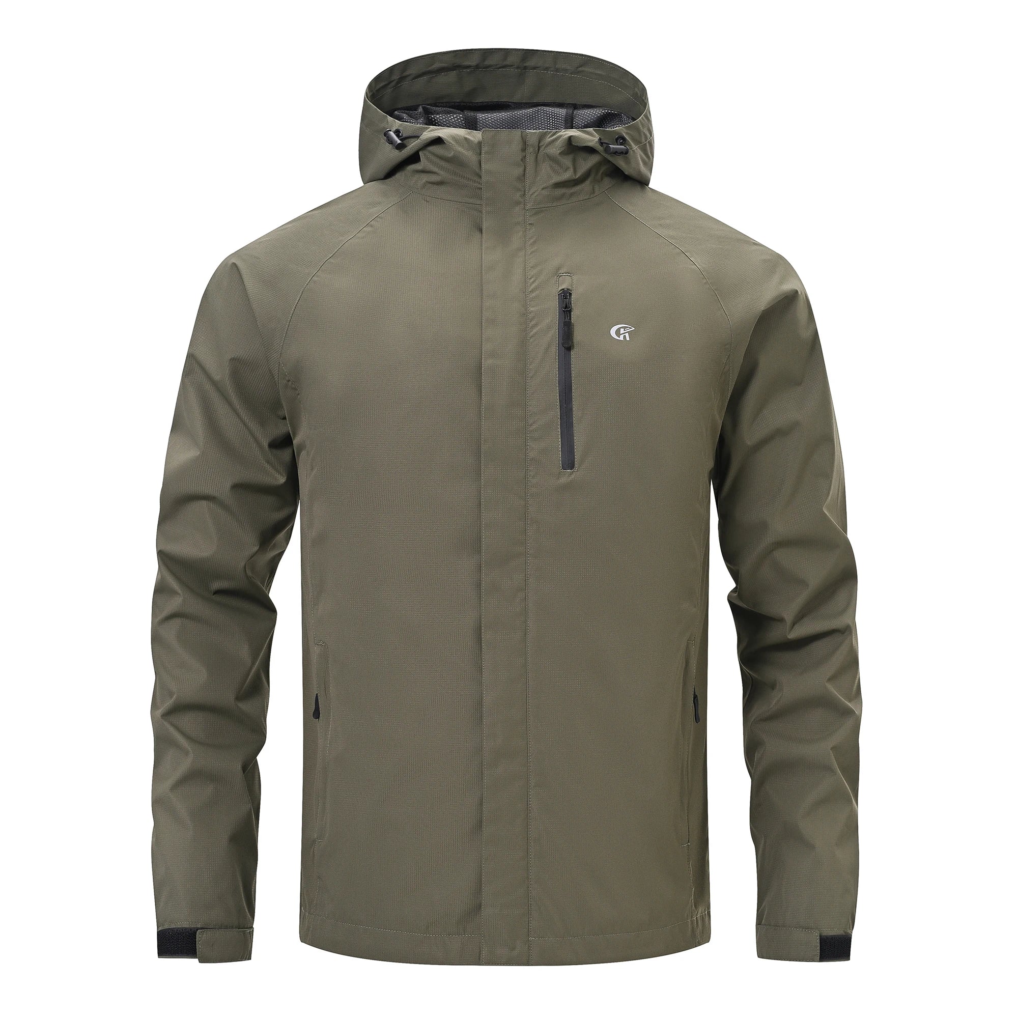VALEWARD Voyager Packable Rain Shell in Ranger Green, showing the chest zip pocket