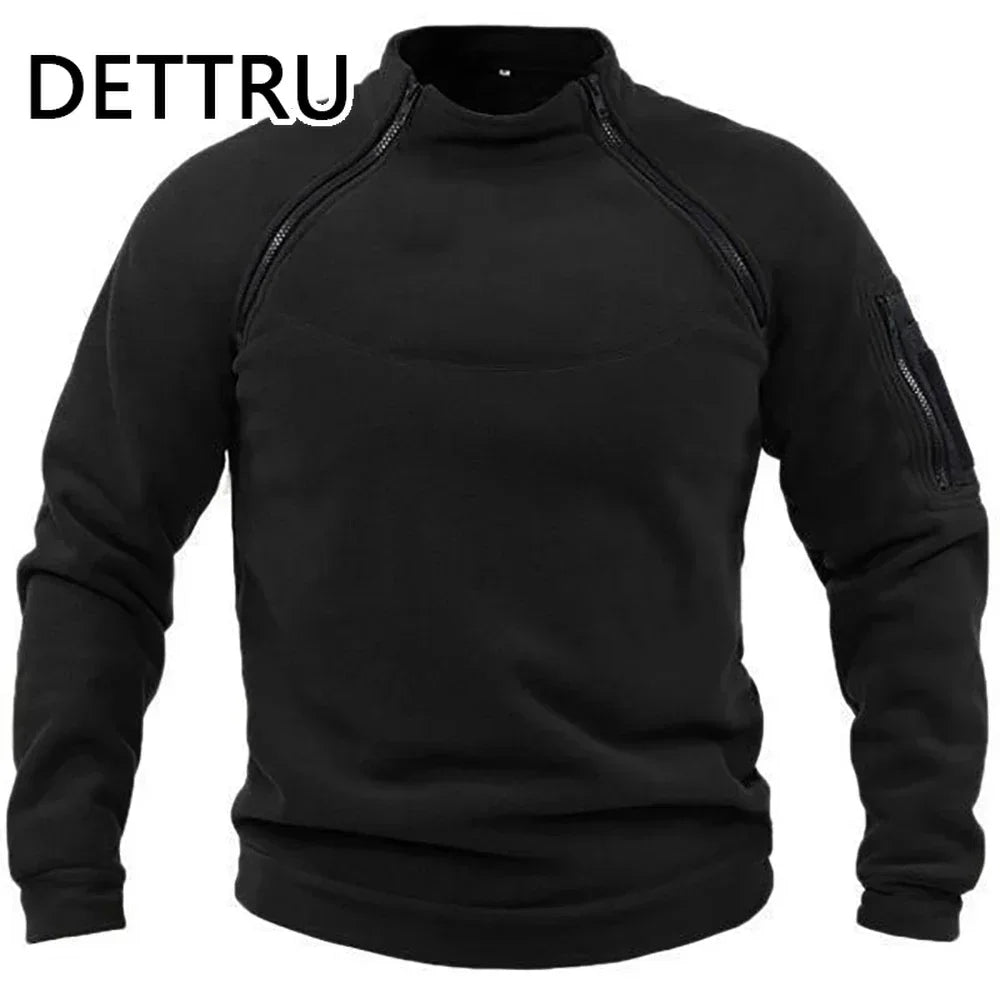 VALEWARD Sentry Tactical Fleece Pullover in Ranger Green, front view showing the offset diagonal zip and stand collar.
