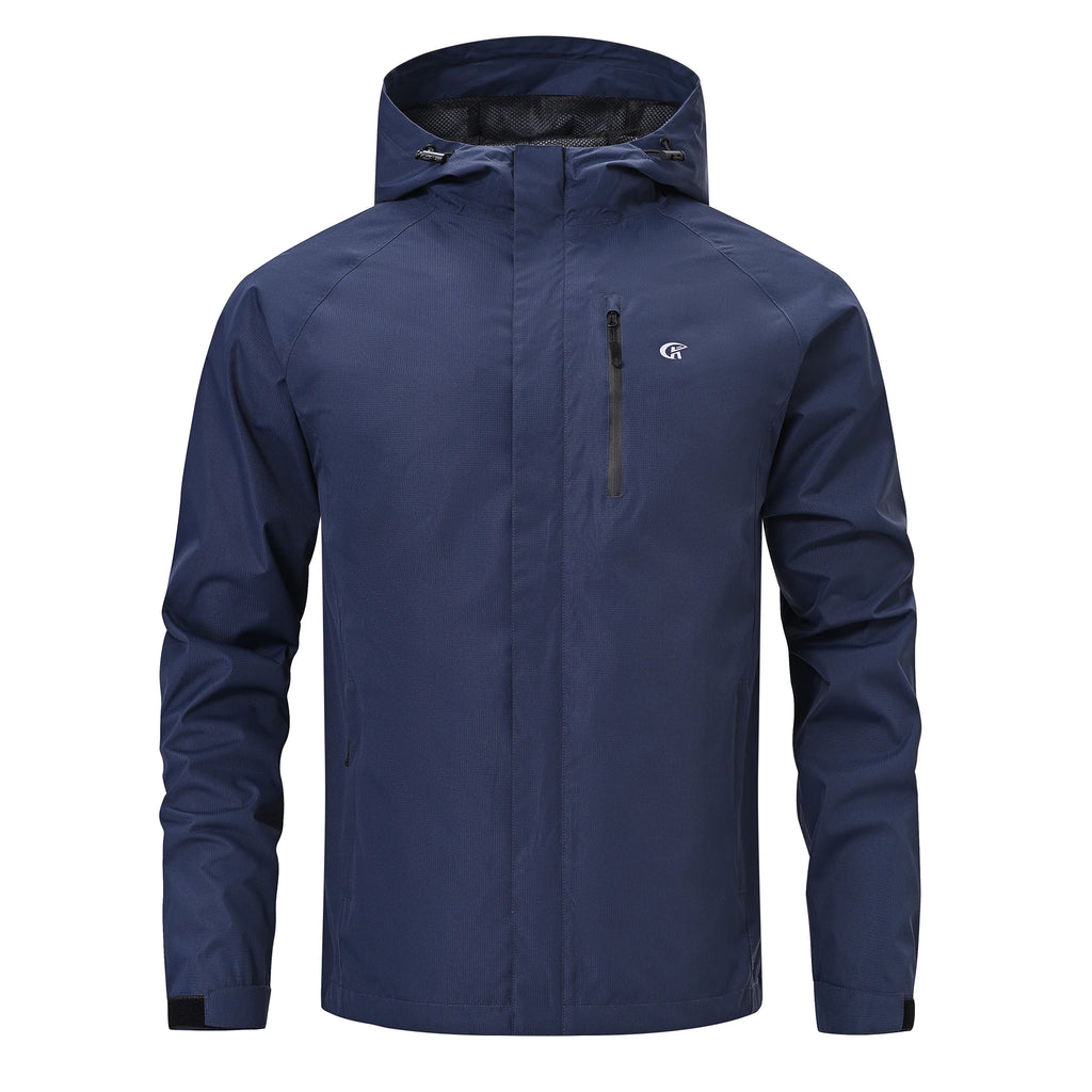 VALEWARD Voyager Packable Rain Shell in Night Navy, with the adjustable drawcord hood