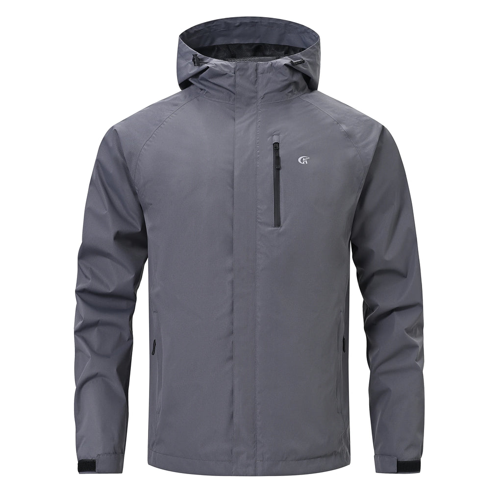 VALEWARD Voyager Packable Rain Shell in Storm Grey, showing the chest zip pocket